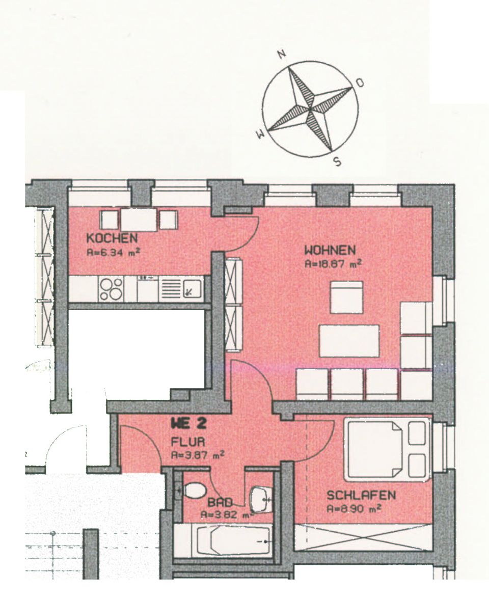 Leerstehende, helle 2-Raumwohnung mit EBK in Kirchberg! Denkmalschutz!