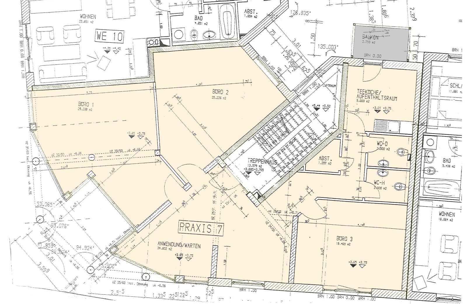 Büro/Praxis in günstig gelegenem WGH, Neubau 1996, 1.OG, ca. 125 m², Balkon, Modernisierungsbedarf