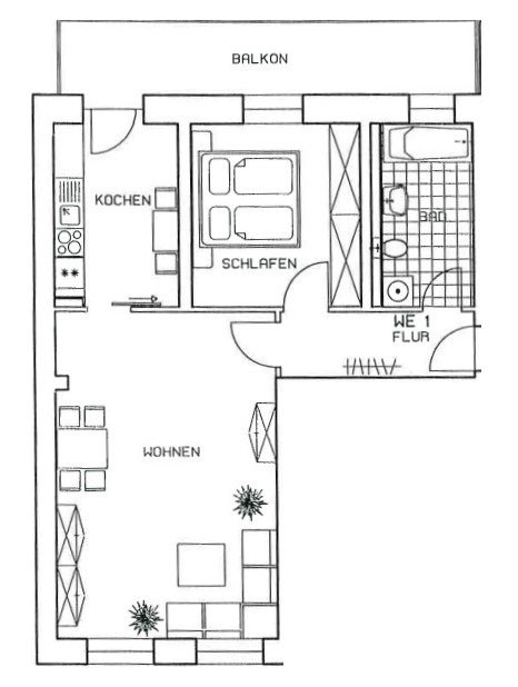 Vermietete 2-Raumwhg. in zentrumsnaher Lage! Großer Südbalkon, EBK, Tageslichtbad u. Stpl.!