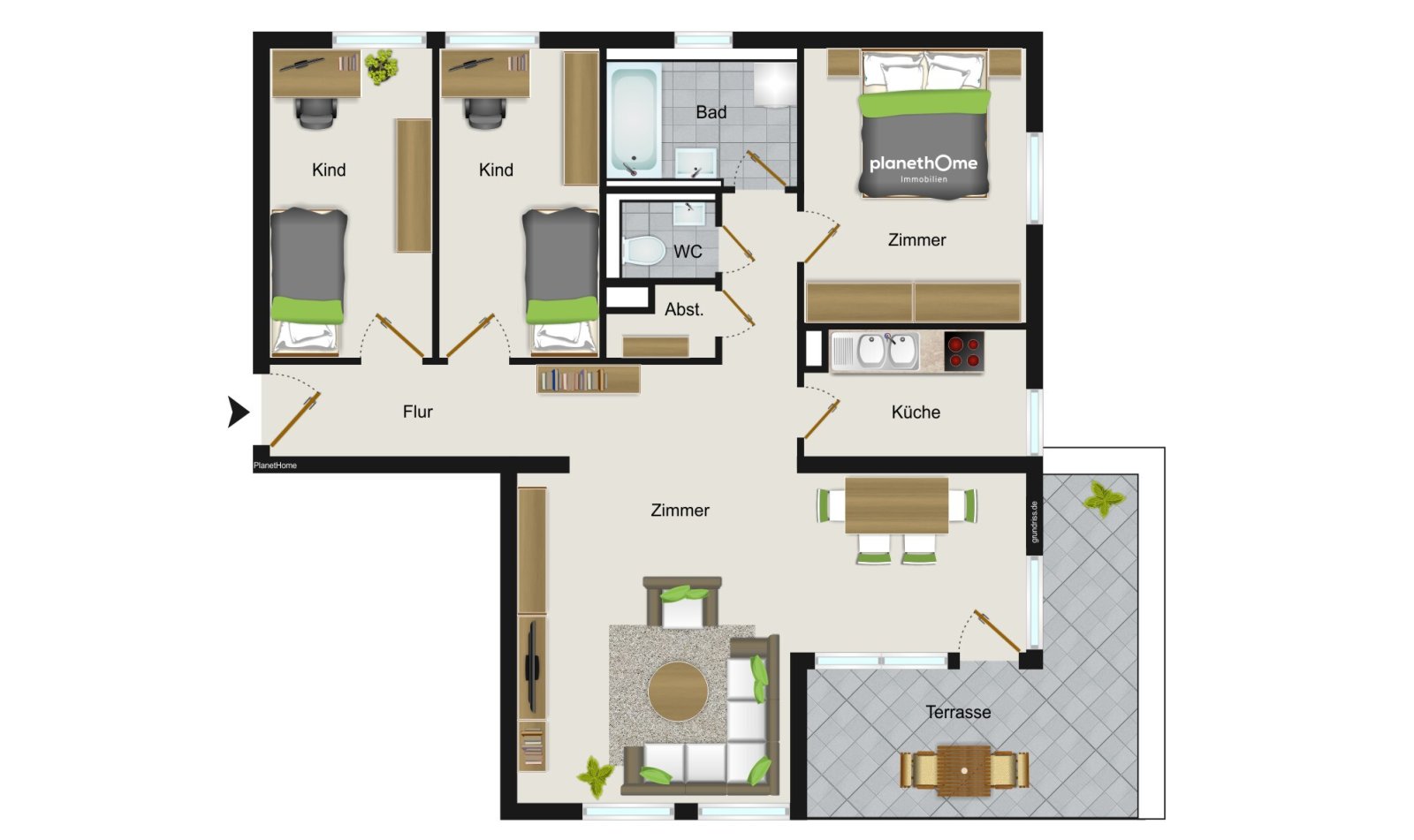 Schöne 4RW im EG, idyllische Terrasse + Gartenhof + Stellpl., Tageslicht-Küche und -Bad, vermietet!