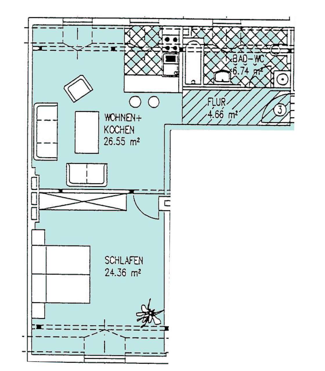 Vermietete 2-Raumwohnung mit Einbauküche; Innenstadtlage!