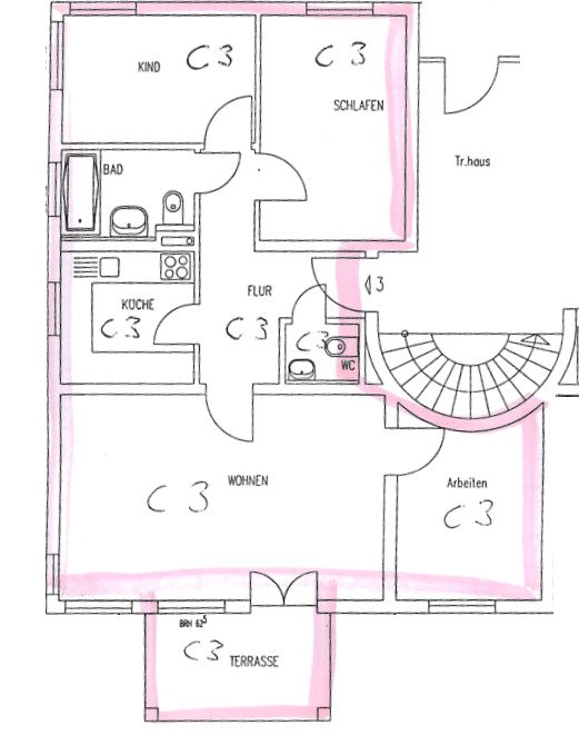 4-Raumwohnung mit Terrasse, Gäste-WC u. TG-Stpl. in ruhiger Lage! Leerstand!