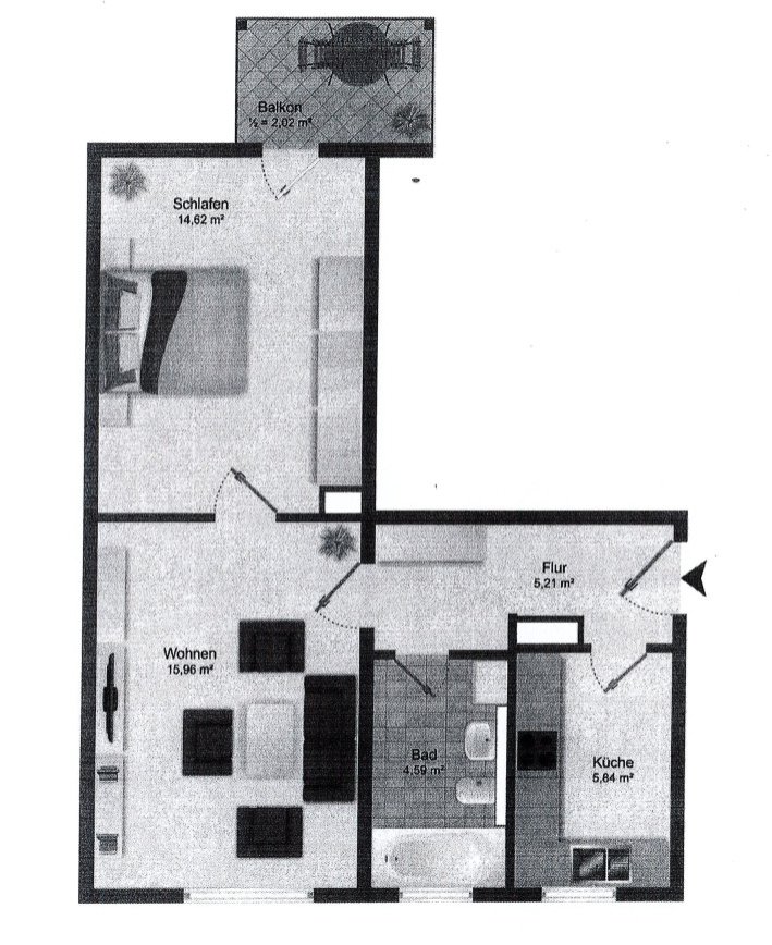 Schöne 2-Raumwohnung mit Balkon, Stpl. und neuer EBK! Tageslichtbad!