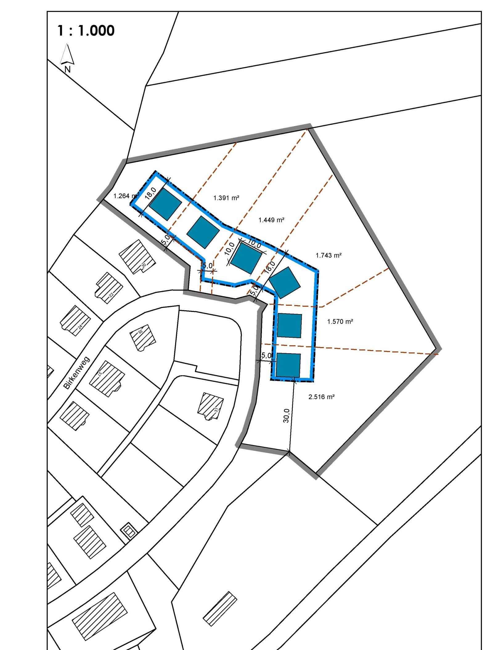 Lageplan Baufeld und Parzellen